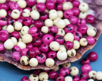 Sweetheart Mix: Pink and White, Real Acai Beads from South America, 100 beads, 8-10mm / Pick your qty / Natural Seeds, DIY Beads, Supplies