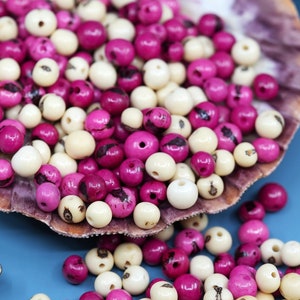 Sweetheart Mix: Pink and White, Real Acai Beads from South America, 100 beads, 6-10mm / Pick your qty / Natural Seeds, DIY Beads, Supplies