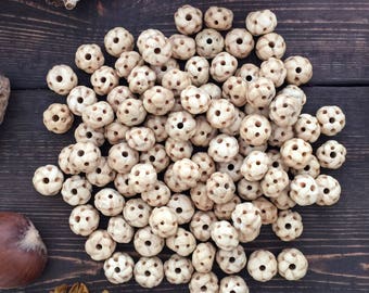 Basketweave: Handcarved Rondelle Bone Beads, Cream White, 14x11mm, 5 loose large hole bone beads / Mala from Nepal, Prayer Beads