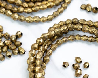Brass Bicone Beads: African Brass Beads in a Bicone Shape, 7 to 10mm beads, 60 + beads Full Strand, African Metal Beads, Jewelry Supplies