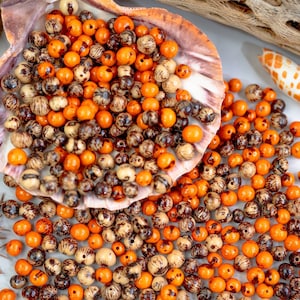 Orange and Brown Mix: Real Acai Beads from South America, 6-10mm | 100 beads | Eco-Friendly Beads, Natural Seeds, DIY Jewelry Supplies