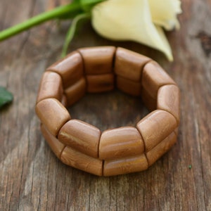 Khaki Brown River Bead Stretch Tagua Bracelet, Eco-Friendly Fair Trade Jewelry, Handmade Vegetable Ivory Bracelets, Unique Gift for Her