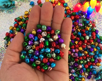 Christmas Jingle Bells, Multi-Color Tiny Bells, 9x8mm, 25 pieces / Bells, Magical Supplies, Jingle Bell Charms, Christmas Decor,  Supplies