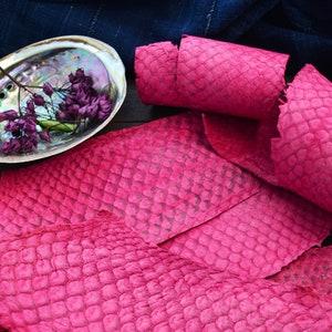 Hot Pink Fuchsia Tilapia Fish Leather Skin - Suede Finish, One Piece | Eco-Friendly Real Fish Leather for Sewing, Jewelry Making and Crafts