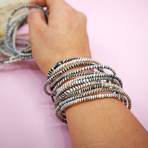 Black and White Party Stack: 12 Recycled Flip Flop Bracelets, handmade by a women's co-op in Mali / Ethically Sourced, Fair Trade