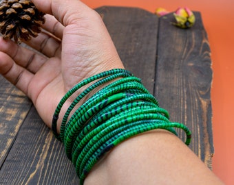 Emerald Green: 12 Recycled Flip Flop Bracelets, handmade by a women's co-op in Mali / Ethically Sourced, Fair Trade, Handmade Jewelry
