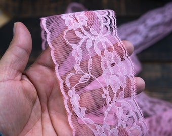 Light Pink: 1.5" wide Delicate Flower Lace, Flower Trim, Flower Ribbon sold by the yard for Sewing, Weddings, Decoration, Supplies