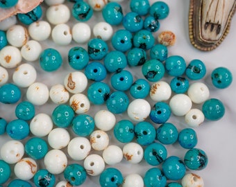 Turquoise Blue and Bright White Mix: Real Acai Beads from South America, 8-10mm, Pick your qty, Eco-Friendly Beads, Natural DIY Supplies