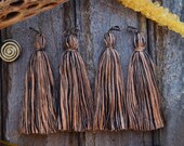 Black Tan Mix 4 quot Luxe Cotton Tassels with Braided Loop, Color 14, 2 pcs Large Handmade Cotton Tassel, Home Decor, Jewelry Supply