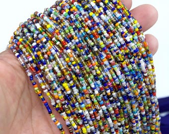 Blue Tone Vintage Ghana Christmas Beads – 36" Strand of Mixed 2mm African Glass Beads