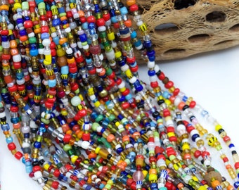 Christmas Beads: Carnival Multi-Color Vintage Christmas Ghana Glass Beads, 4x3mm assorted, 36" strand / Xmas Beads, African Glass Beads