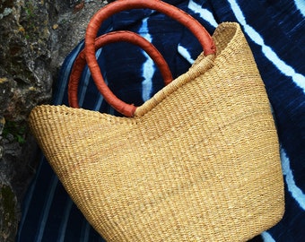 Natural: Deluxe Bolga Basket from Africa, 18" Handmade Straw Ghana Basket, Tote Bag, Eco-Friendly Basket, Garden Basket, Gifts