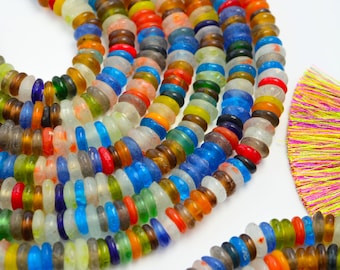 Multicolor African Ghana Krobo Glass Donuts - Saucer Beads, 10-12mm, Pick the Qty / Translucent Glass Beads for Beading / Jewelry Supplies