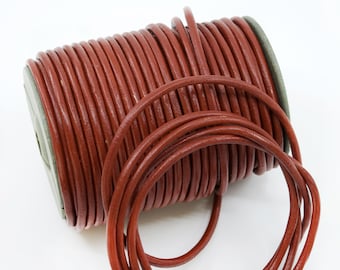 Red - Brown 5mm Round Leather Cord, Sold by the Foot