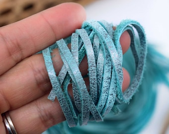 Seafoam Sparkles: 3mm Glitter Blue Suede Leather Lace – 36" Cowhide Strap for Jewelry Making and Crafting