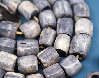 Gray: Large African Bone Beads, handmade in Kenya, 22-25mm Barrel Shape, Tribal Beads, DIY Jewelry Making