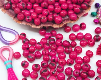 Fuchsia Pink Acai Beads, Natural Acai Seed Beads, 6-10mm, 100 count - Eco Friendly Jewelry Supplies