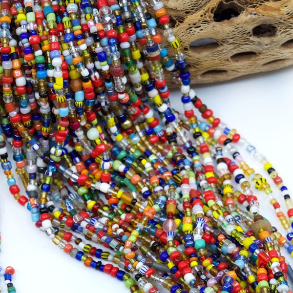 Christmas Beads: Carnival Multi-Color Vintage Christmas Ghana Glass Beads, 4x3mm assorted, 36" strand / Xmas Beads, African Glass Beads