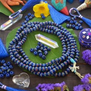 Yak Bone Beads: Royal Blue, 10mm Inlaid Bone Beads from Nepal, 10 beads / Coral, Turquoise, Wire Inlay, Ethnic Beads, Malas and Jewelry