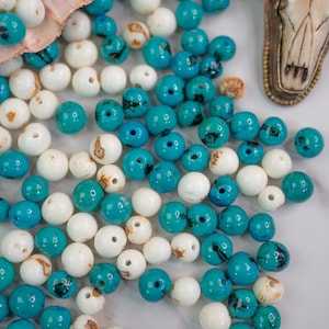 Turquoise and Bright White Mix: Real Acai Beads from South America, 6-10mm | 100 beads | Eco-Friendly, Natural Seeds, DIY Jewelry Supplies