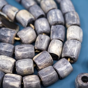 Gray: Large African Bone Beads, handmade in Kenya, 22-25mm Barrel Shape, Tribal Beads, DIY Jewelry Making