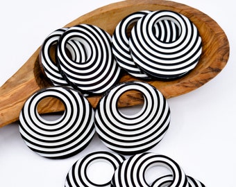 Retro Acrylic Hoops: 50mm Black and White, 2 pcs / Lucite, Acrylic Beads, Old Style Resin Beads, Jewelry Making Supplies