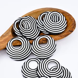 Retro Acrylic Hoops: 50mm Black and White, 2 pcs / Lucite, Acrylic Beads, Old Style Resin Beads, Jewelry Making Supplies