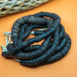 Coco Beads: Natural Coconut Shell Heishi beads, Assorted, 15-20mm, 1 full strand 240 + beads / African Coconut Beads, Vintage Coconut Heishi