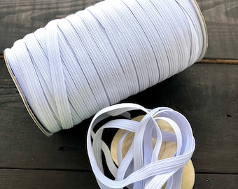 White Flat Elastic Cord, 6mm and 8mm, One Yard (1 yard) / Jewelry Supplies, Face Masks, Dust Mask, Sewing DIY, DIY Face Mask Supply