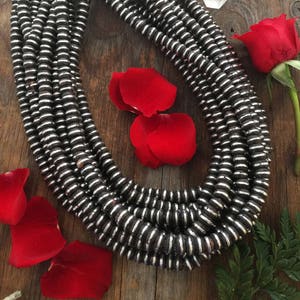 Dark Ebony: African Ebony Wood Beads, Inlaid with Aluminum Wire, 10-12mm, 90-100 beads, Handmade in Senegal / African Beads, Jewelry Suppliy