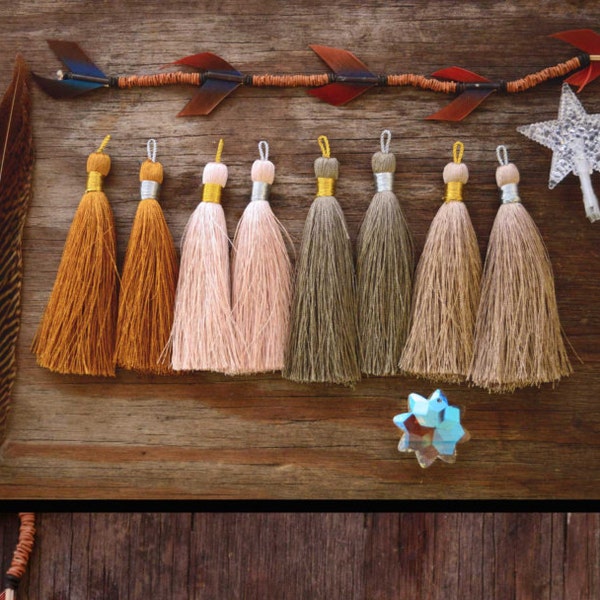 Naturals Luxe Silk Tassel Mix, 3" Braided Long Loop Handmade Jewelry Tassels / Jewelry Making, DIY / Pick your Qty and Binding