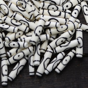 Center Eye, 10 Barrel Tube Bone Beads, 7x24mm / Bone Tubes, Beads for Malas, Macrame, Yoga Jewelry, Bohemian and Tribal Jewelry Supply