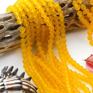 Sunny Yellow: 8mm Round Glass Beads, 100 plus, 32&quot; strand, Cultured Glass Beads / Friendship Bracelets, Beads for Malas, Jewelry Supplies