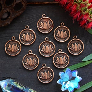 Antique Copper Lotus Charm, 20x24mm, 1pcs / Nunn Designs, Lotus Pendants, Meditation Charms, Intentional Jewelry, Jewelry Making Supplies