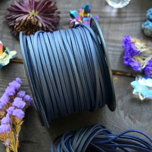 Indigo Blue Textured: 3mm Faux Suede Leather Cord (Vegan), 15ft bundle (5 yards) /Microfiber, DIY Cord Supplies, Faux Suede Lace, Supply