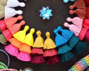 Tiered Tassels: 2 Tassels x 3 Layers Multi Color Silky Luxe Jewelry Making Tassel, Earring Tassels, Pick your colors / Handmade Supplies