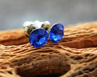 Sapphire Blue: Sterling Silver Swarovski Stud Earrings / AB Crystal Earrings, Crystal Jewelry, Gifts