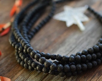 6mm Natural Black Lava Rock Beads, 16" strand, 63 Lava Beads, Perfect for oil infusing and Jewelry Making / Gemstones, Yoga Jewelry, Supply