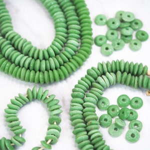 Apple Green: Ashanti Glass Beads, 14x5mm, Ashanti Krobo Glass Beads, Spacer Beads, FULL strand or Pack of 10 beads, African Beads