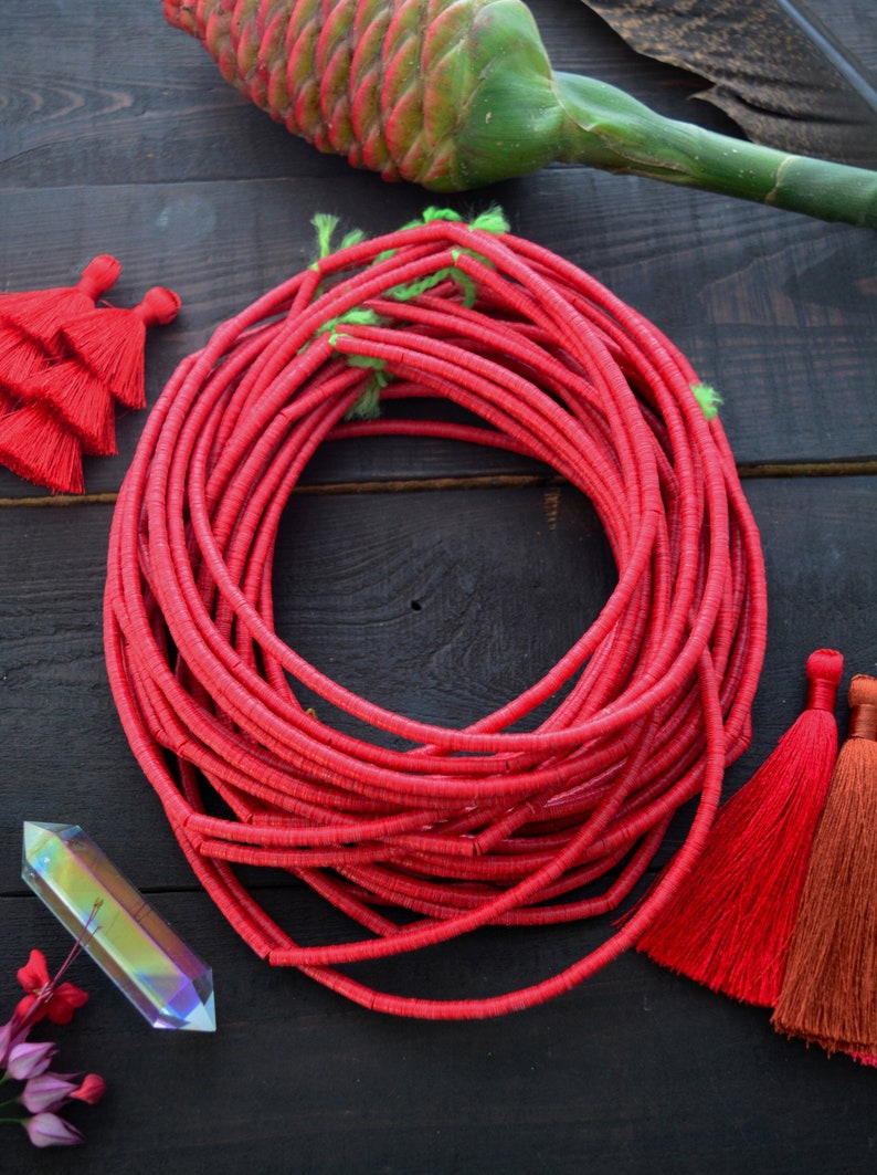 Bright Red: 4mm African Vinyl Beads Boho Jewelry 34 Vinyl Record Beads African Beads Heishi Beads Vulcanite Supplies Trade Beads