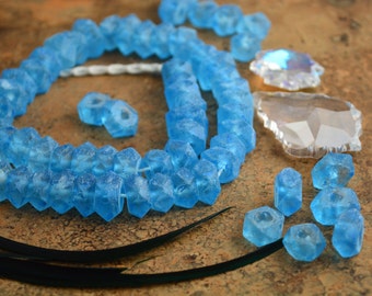 Turquoise: 10 pcs of Recycled Glass Beads, 12-15mm Irregular Glass Rondelles / Blue, Reclaimed Glass, Fair-Trade Beads / Jewelry Supplies