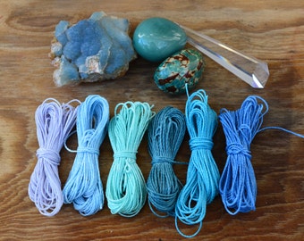 Ocean Blue Mix: Waxed Polyester Cord, 1mm x 6 packs of 25 feet (8.33 yards), 2-ply / Macrame, Hilo Encerado, Polyester Thread, Supplies