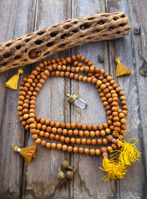 10mm Natural Aromatic Sandalwood Beads from India, 108 Beads Necklace / Yoga, Malas, Prayer Beads / Wood, Wooden Beads, Jewelry Supplies