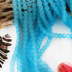 Aqua Blue: 8mm Round Glass Beads, 100 plus, 32&quot; strand, Cultured Glass Beads / Friendship Bracelets, Beads for Malas, Jewelry Supplies