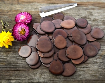 Tagua Nut Thin Slices: Chocolate Brown Tagua Slices *top drilled* 10pcs / Vegetable Ivory, Organic beads, Tagua nuts / Jewelry supplies