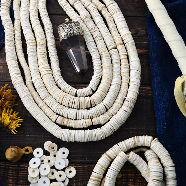 Ostrich Eggshell Beads: Natural Cream White Ostrich Egg Shell Beads, Full Strand of 250 plus beads / Bone Beads, Jewelry Supplies