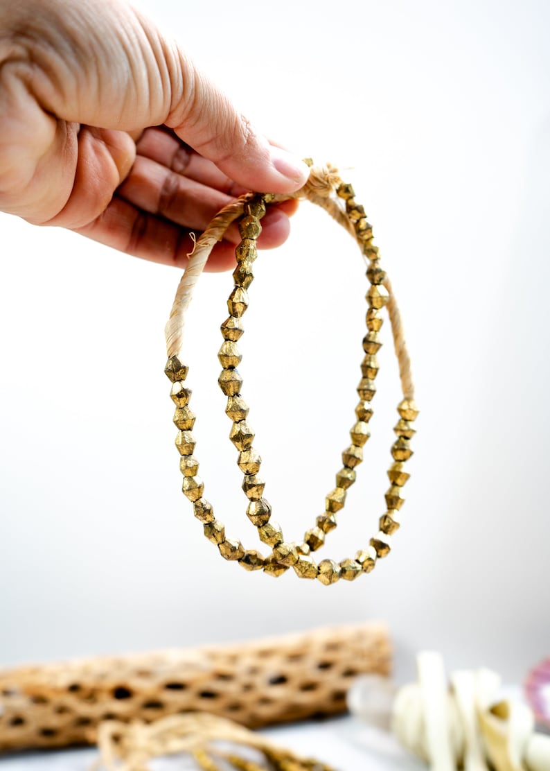 Brass Bicone Beads: African Brass Beads in a Bicone Shape, 7 to 10mm beads, 60 + beads Full Strand, African Metal Beads, Trade Beads, Jewelry Making Supplies