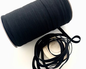 Black Flat Elastic Cord, 8mm and 6mm, One Yard (1 yard) / Jewelry Supplies, Face Masks, Dust Mask, Sewing DIY, DIY Face Mask Supply