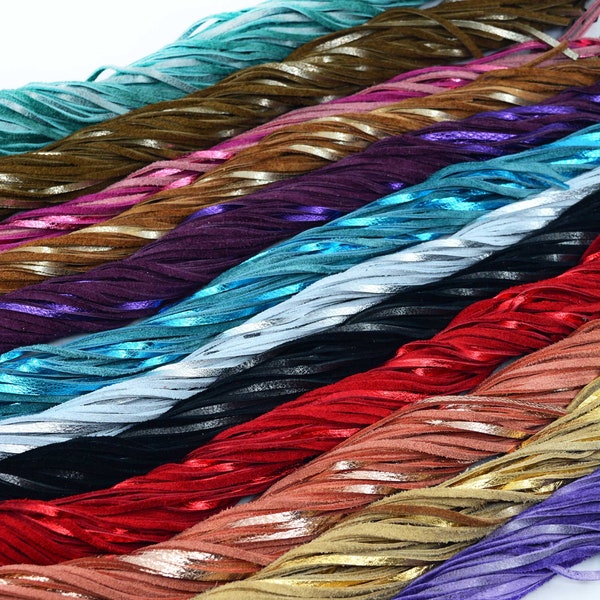 Sparkling Glitter Cowhide Leather Lace: 3mm x 36" strap Cow Hide Suede Lace / Pick your Color / Cowhide Leather Straps, Leather Lacing