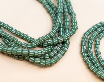 Cuentas de vidrio Java verde oscuro, cuentas espaciadoras hechas a mano de 4 mm, 130-150 cuentas por tira, 24 pulgadas, cuentas Java verde bosque para hacer joyas.